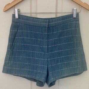 Sandro Blue and White Striped Cotton Denim Shorts W/Pockets Sz 36/XS